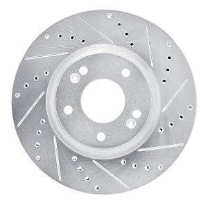 Kia Soul EV Brake Rotor (1) - Front Right - R1 Concepts - Drilled & Slotted - Silver - `15-`19